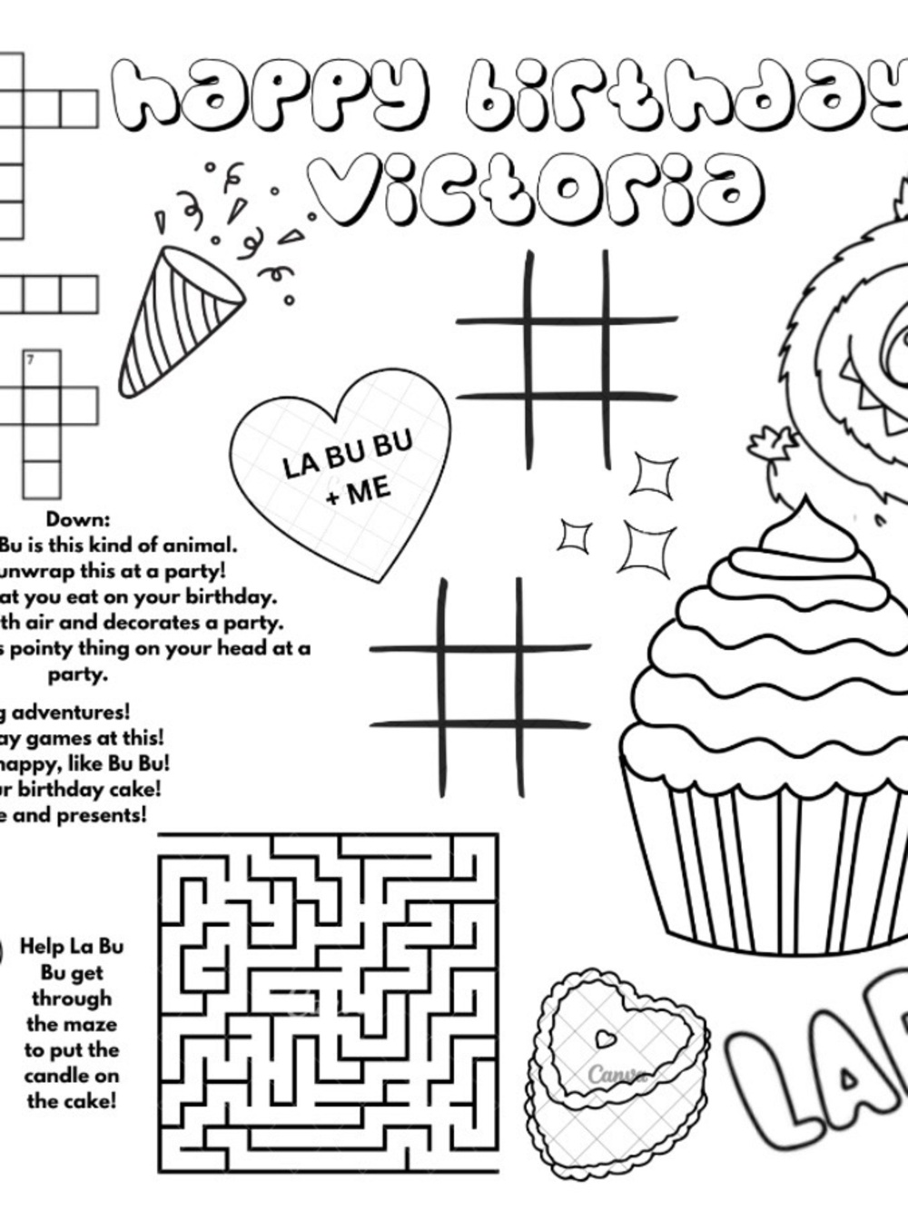 Labubu Kids Birthday Activity Coloring Page - Happy Birthday